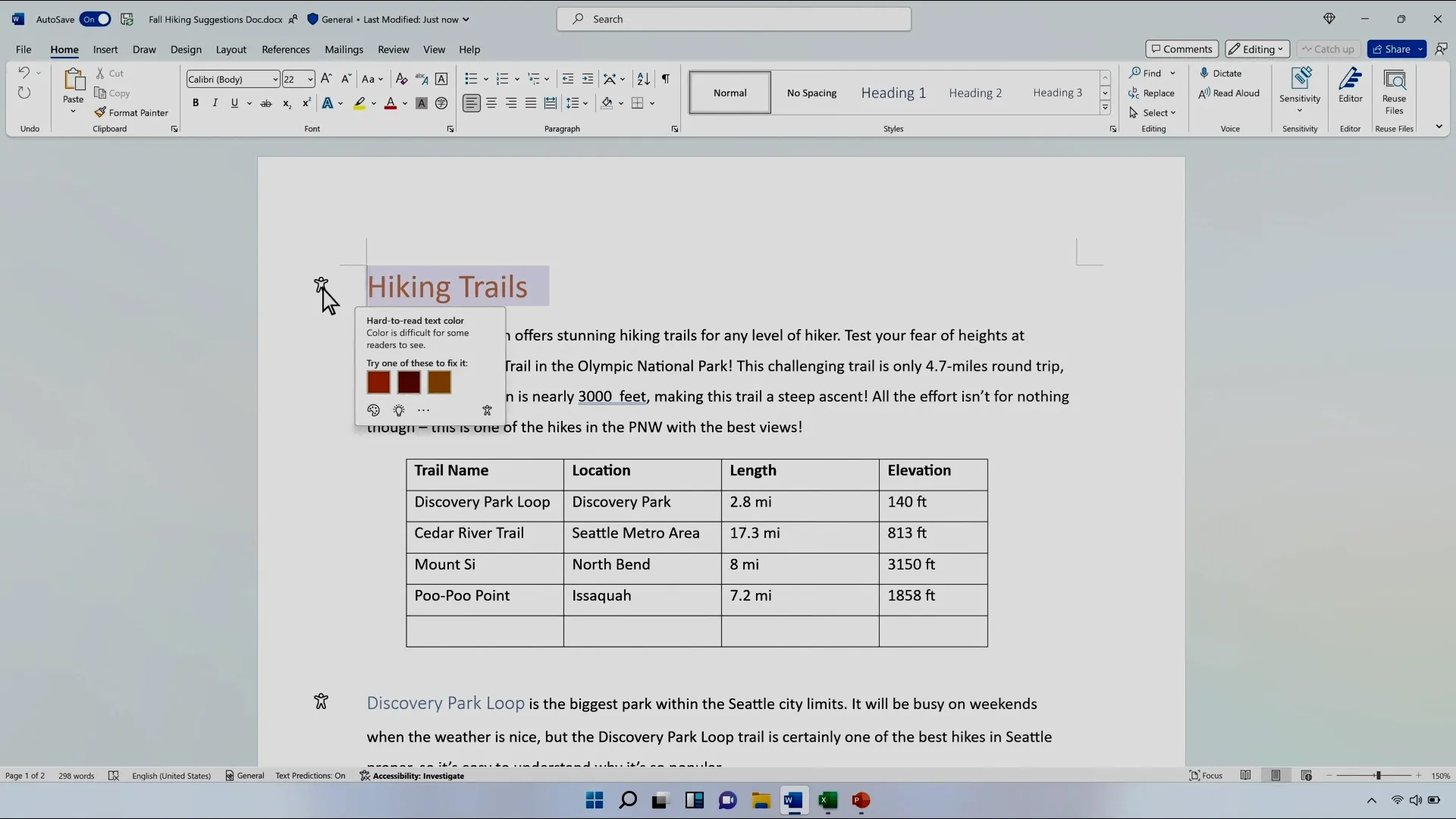 Accessibility Assistant identifies and collates issues while you write. In this case, an icon on the left margin will give you options to fix it.